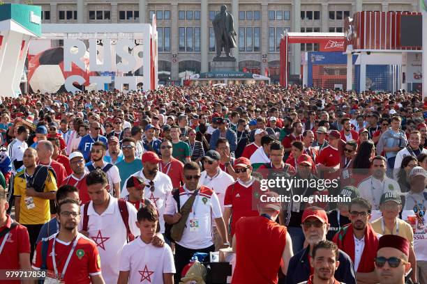 Fans celebrate a victory by the Portugal team after the 2018 FIFA World Cup group B match against Portugal and Morocco on June 20, 2018 in Moscow,...