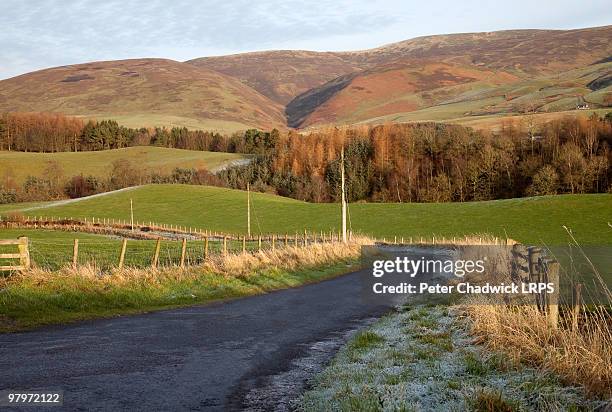 icy road in dumfries  - dumfries and galloway stock pictures, royalty-free photos & images