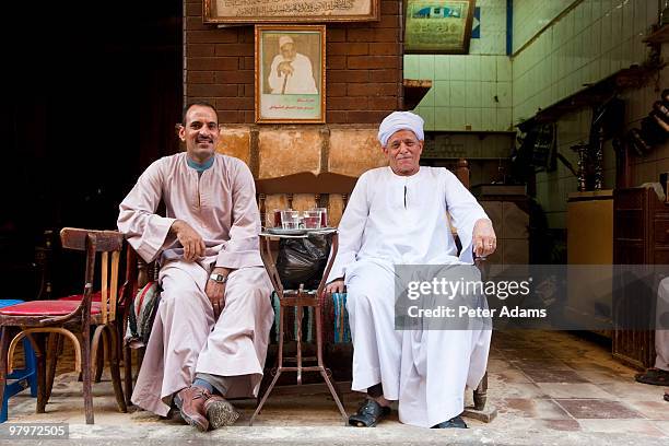 egyptian men drinking tea, khan al-khalili, cairo - cairo stock pictures, royalty-free photos & images