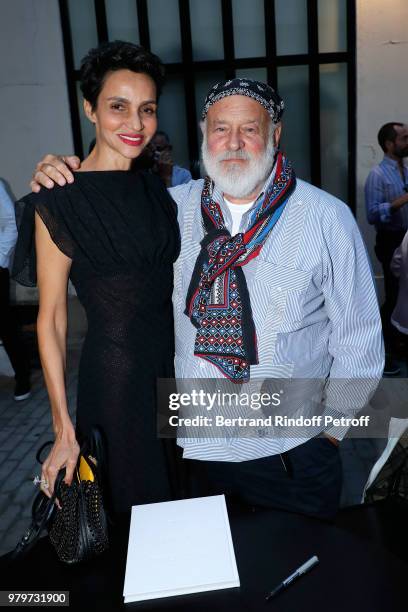 Farida Khelfa and Bruce Weber attend photographer Bruce Weber signs the book "Azzedine, Bruce and Joe" at Galerie Azzedine Alaia on June 20, 2018 in...