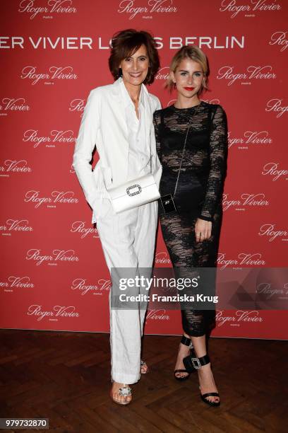 Ines de la Fressange and Caro Daur attend the 'Roger Vivier Loves Berlin' event at Soho House on June 20, 2018 in Berlin, Germany.