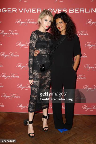 Caro Daur and designer Leyla Piedayesh attend the 'Roger Vivier Loves Berlin' event at Soho House on June 20, 2018 in Berlin, Germany.