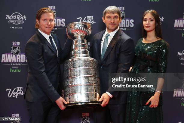 Nicklas Backstrom of the Washington Capitals and Alex Ovechkin with his wife, Anastasia Shubskaya, arrive with the Stanley Cup to the 2018 NHL Awards...