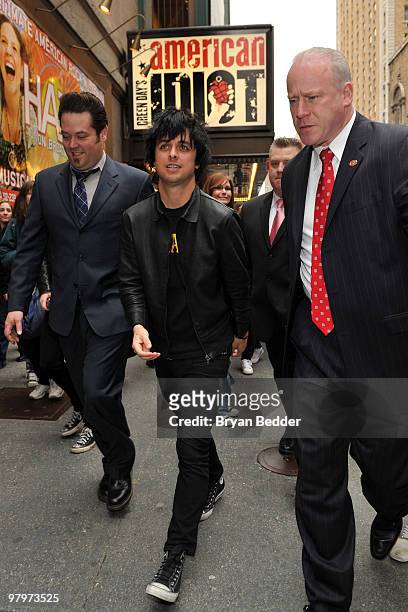 Musician Billie Joe Armstrong of the band Green Day attends the cast of Broadway's "American Idiot" final sound check at St. James Theatre on March...