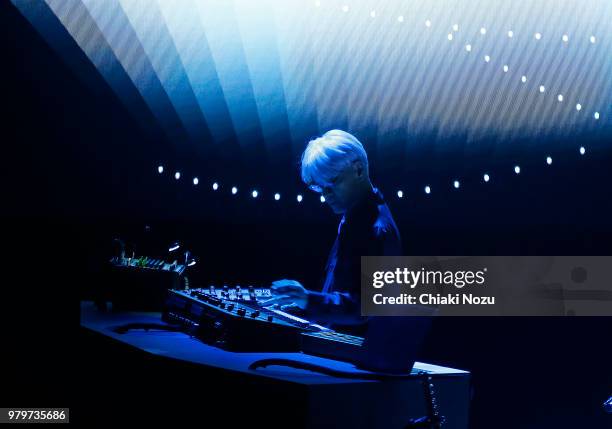 Ryuichi Sakamoto performs at Barbican Centre on June 20, 2018 in London, England.