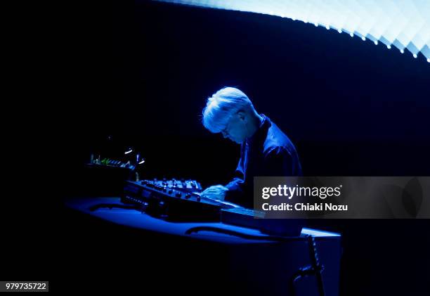 Ryuichi Sakamoto performs at Barbican Centre on June 20, 2018 in London, England.