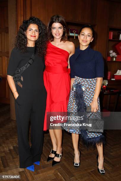 Leyla Piedayesh, Marie Nasemann and Gizem Emre attend the 'Roger Vivier Loves Berlin' event at Soho House on June 20, 2018 in Berlin, Germany.