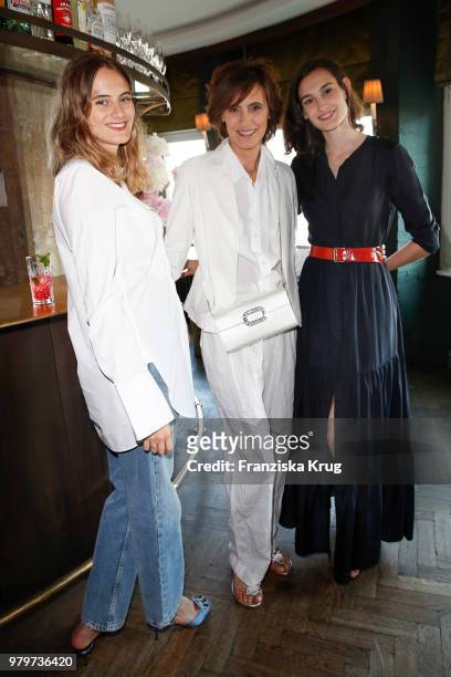 Ines de la Fressange and her daughters Violette D'Urso and Nine D'Urso attend the 'Roger Vivier Loves Berlin' event at Soho House on June 20, 2018 in...