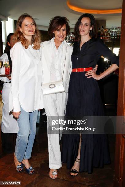 Ines de la Fressange and her daughters Violette D'Urso and Nine D'Urso attend the 'Roger Vivier Loves Berlin' event at Soho House on June 20, 2018 in...