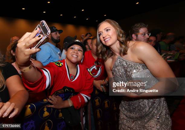 Canadian Women's National Hockey Team player Brianne Jenner arrives at the 2018 NHL Awards presented by Hulu at the Hard Rock Hotel & Casino on June...
