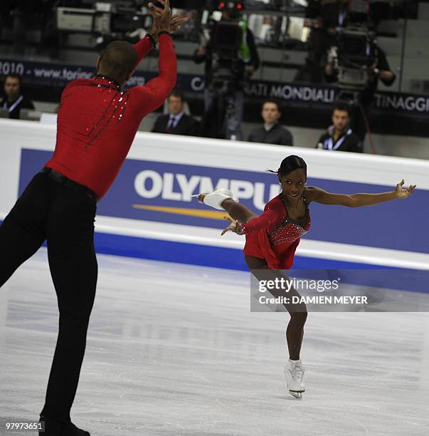 France's Vanessa James and Yannick Bonheur perform during the Pairs short program of the World Figure Skating Championships on March 23, 2010 at the...