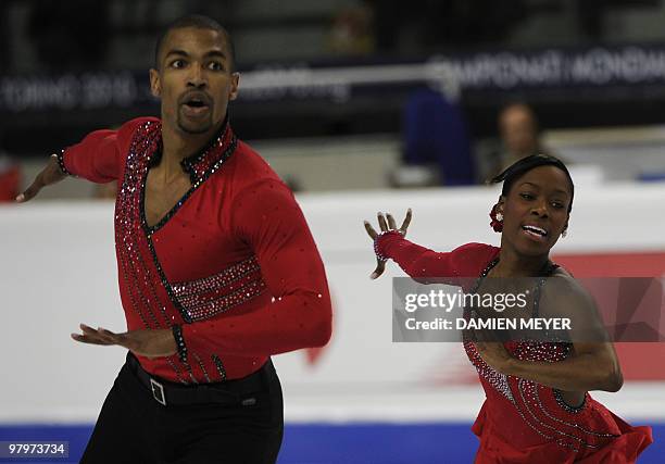 France's Vanessa James and Yannick Bonheur perform during the Pairs short program of the World Figure Skating Championships on March 23, 2010 at the...