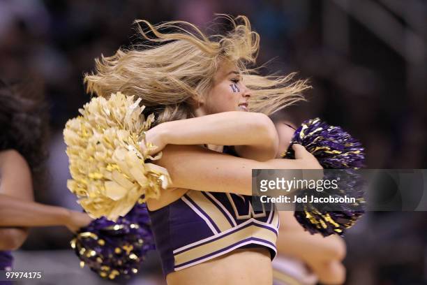 Cheerleaders of the Washington Huskies perform during the game against the New Mexico Lobos in the second round of the 2010 NCAA men's basketball...