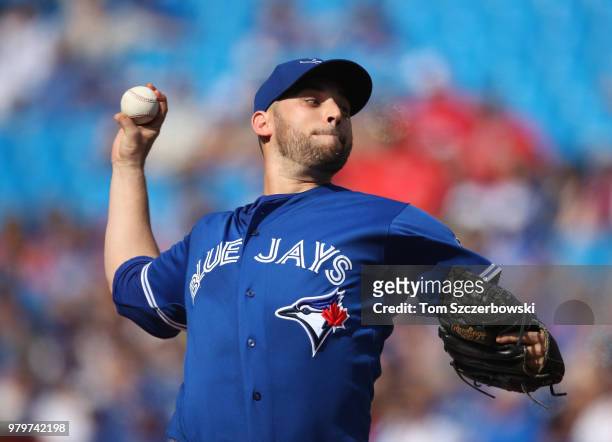 Marco Estrada of the Toronto Blue Jays delivers a pitch in the fourth inning during MLB game action against the Washington Nationals at Rogers Centre...