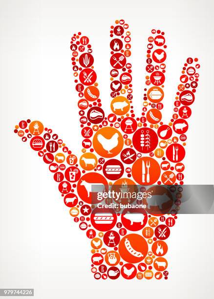 palm barbecue party icon pattern background - hand holding hot dog stock illustrations