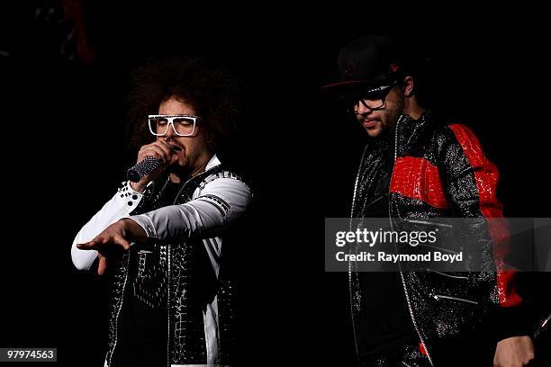 Rappers Redfoo and Sky Blu of LMFAO performs at the United Center in Chicago, Illinois on MARCH 13, 2010.