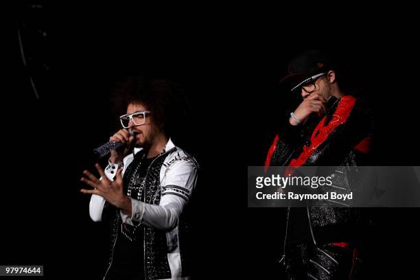 Rappers Redfoo and Sky Blu of LMFAO performs at the United Center in Chicago, Illinois on MARCH 13, 2010.
