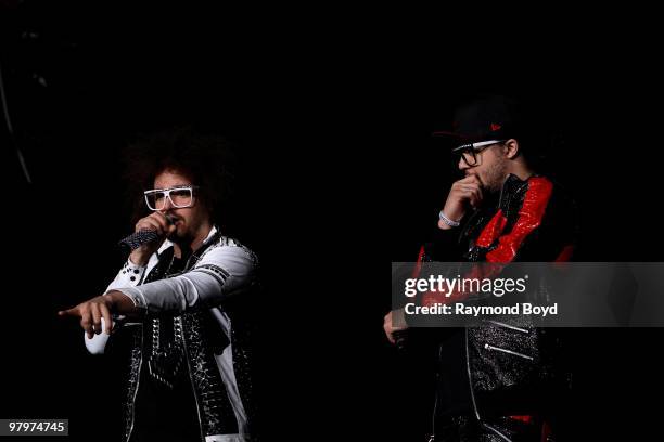 Rappers Redfoo and Sky Blu of LMFAO performs at the United Center in Chicago, Illinois on MARCH 13, 2010.