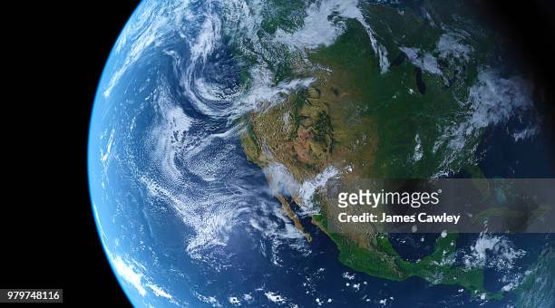 planet earth against black background - noord amerika stockfoto's en -beelden