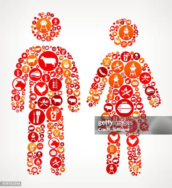 couple barbecue party icon pattern background - couple cooking together stock illustrations