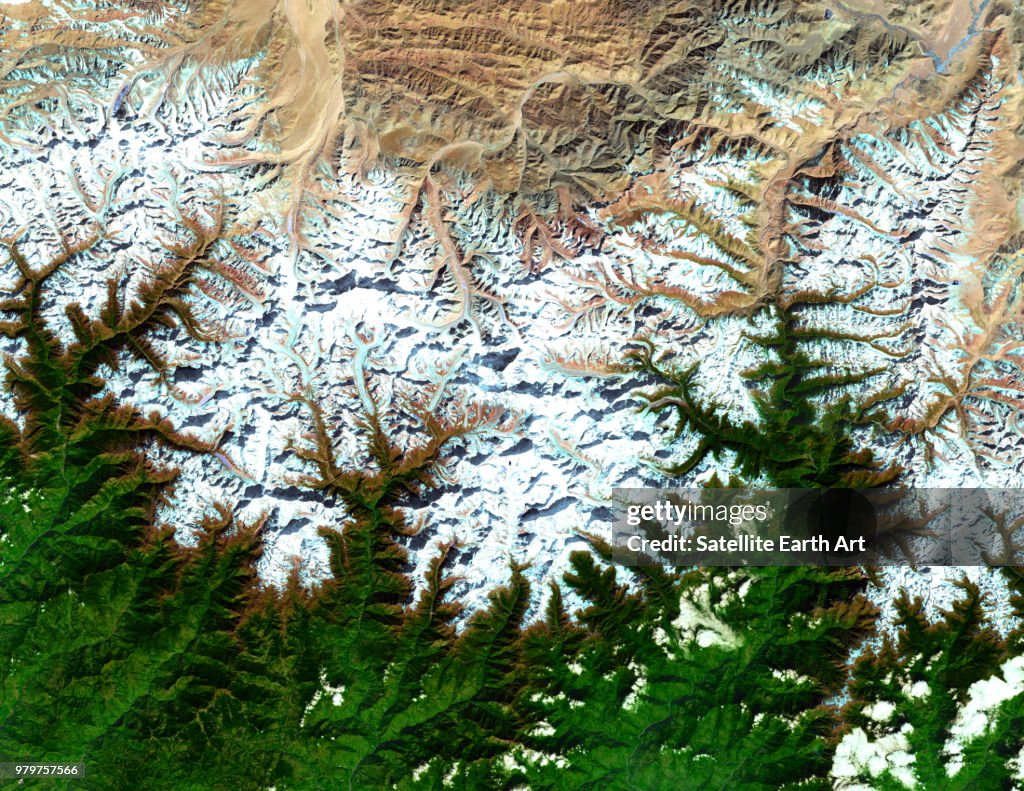Mount Everest Satellite Image, Himalaya Mountains, Tibet, China