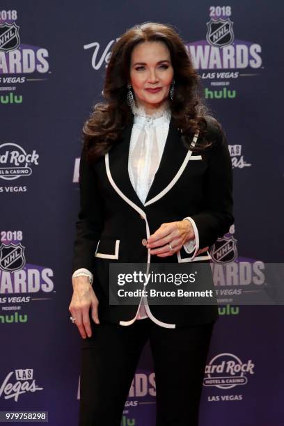 Actress Lynda Carter arrives at the 2018 NHL Awards presented by Hulu at the Hard Rock Hotel & Casino on June 20, 2018 in Las Vegas, Nevada.