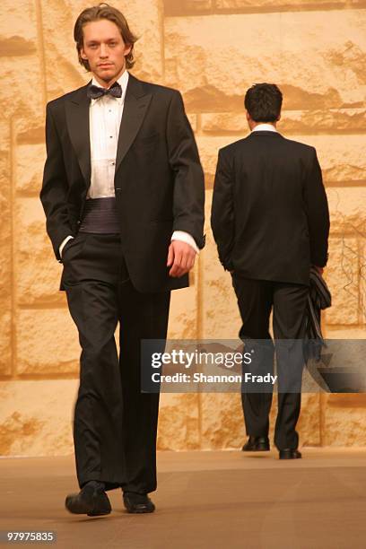 Model walks the runway at the Joseph Abboud Fall 2008 show March 27, 2008 in Beijing, China.