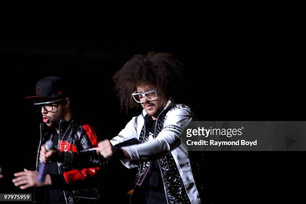 Rappers Sky Blu and Redfoo of LMFAO performs at the United Center in Chicago, Illinois on MARCH 13, 2010.