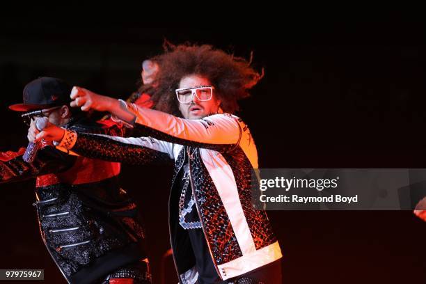 Rappers Sky Blu and Redfoo of LMFAO performs at the United Center in Chicago, Illinois on MARCH 13, 2010.