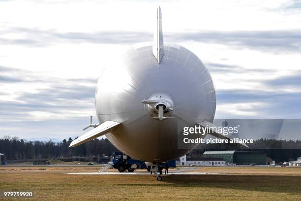 March 2018, Germany, Friedrichshafen: Airship NT, short for 'Neue Technologie' , is prepared for the first flight of the new season. Photo: Felix...