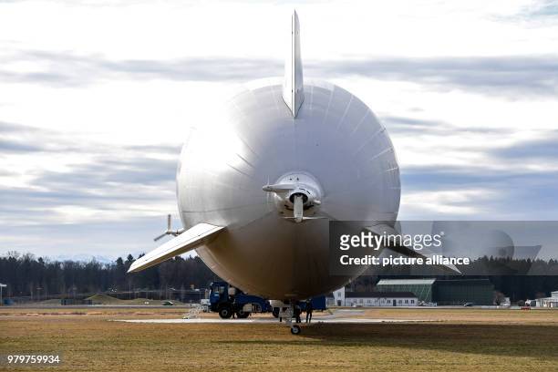Dpatop - 09 March 2018, Germany, Friedrichshafen: Airship NT, short for 'Neue Technologie' , is prepared for the first flight of the new season....