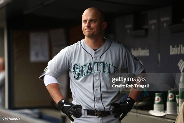 Kyle Seager of the Seattle Mariners looks on from the dugout during the game against the New York Yankees at Yankee Stadium on Wednesday, June 20,...