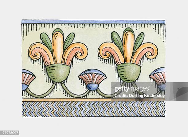 illustration of ancient egyptian lotus and papyrus frieze decoration - papyrus reed stock illustrations