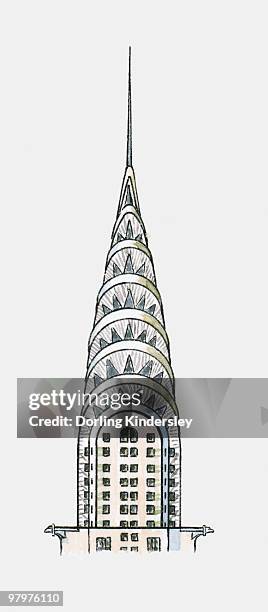 stockillustraties, clipart, cartoons en iconen met illustration of art deco vertex of new york's chrysler building - chrysler building