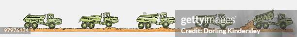 sequence of illustrations showing dumper truck on the move - dumper stock illustrations