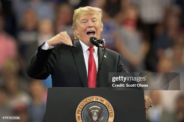 President Donald Trump speaks to supporters during a campaign rally at the Amsoil Arena on June 20, 2018 in Duluth Minnesota. Earlier today President...