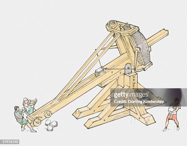 illustration of large roman catapult - catapult stock illustrations