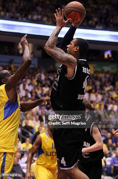 Lawrence Roberts, #4 of Partizan Belgrade in action during the Euroleague Basketball 2009-2010 Play Off Game 1 between Maccabi Electra Tel Aviv vs...