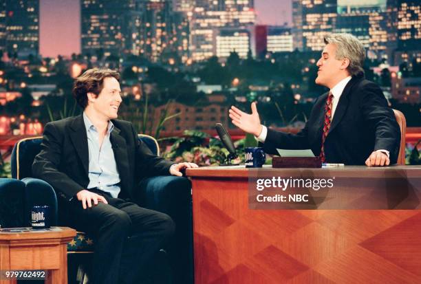 Episode 1611 -- Pictured: Actor Hugh Grant during an interview with host Jay Leno on May 24, 1999 --