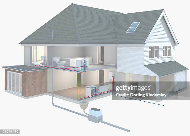 cross section model of a house with direct water supply system - cross section stock-grafiken, -clipart, -cartoons und -symbole