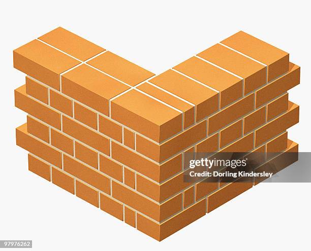 ilustrações de stock, clip art, desenhos animados e ícones de corner of a brick wall, built in english bond bricklaying pattern - corner of building