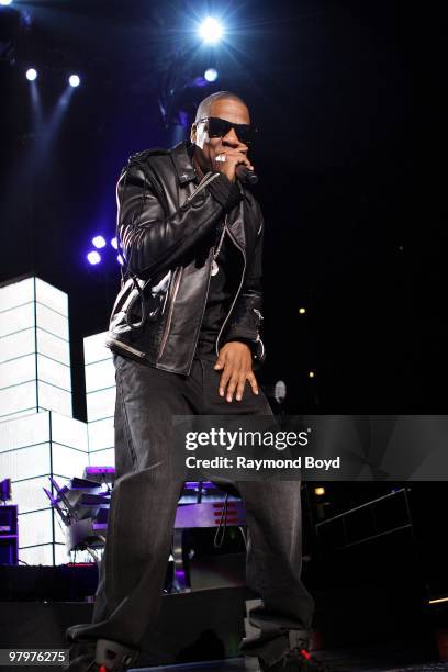 Rapper Jay Z performs at the United Center in Chicago, Illinois on MARCH 18, 2010.