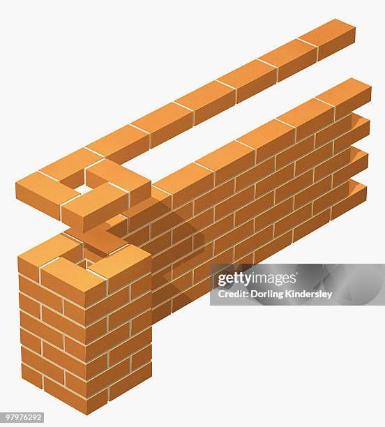 offset end pier on brick wall, built in stretcher bond bricklaying pattern - offset stock illustrations
