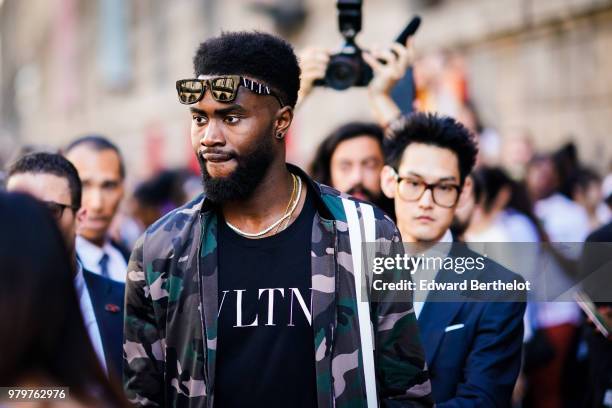 Jaylen Brown, outside Valentino, during Paris Fashion Week - Menswear Spring-Summer 2019, on June 20, 2018 in Paris, France.