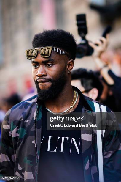 Jaylen Brown, outside Valentino, during Paris Fashion Week - Menswear Spring-Summer 2019, on June 20, 2018 in Paris, France.