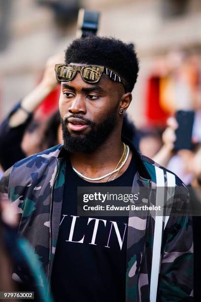 Jaylen Brown, outside Valentino, during Paris Fashion Week - Menswear Spring-Summer 2019, on June 20, 2018 in Paris, France.