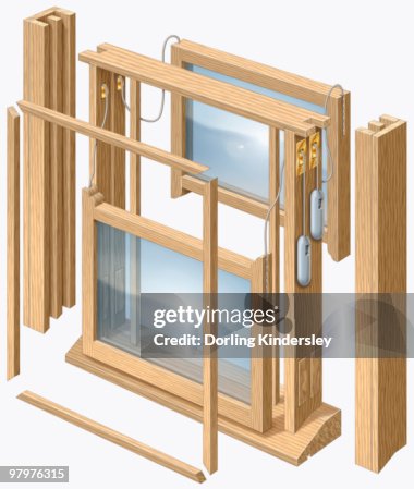 Sash window, exploded view Sash window, exploded view