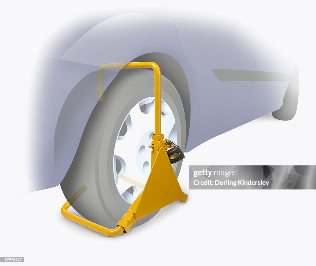 Wheel clamp on a car