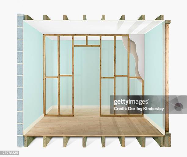 constructing a stud wall to divide a room - truss screen stock illustrations
