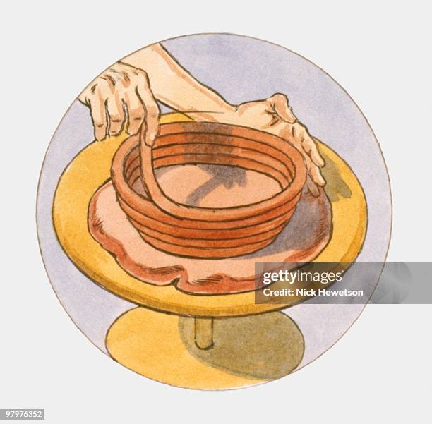 illustration of using hands to make coiled clay pot - pottery making stock illustrations
